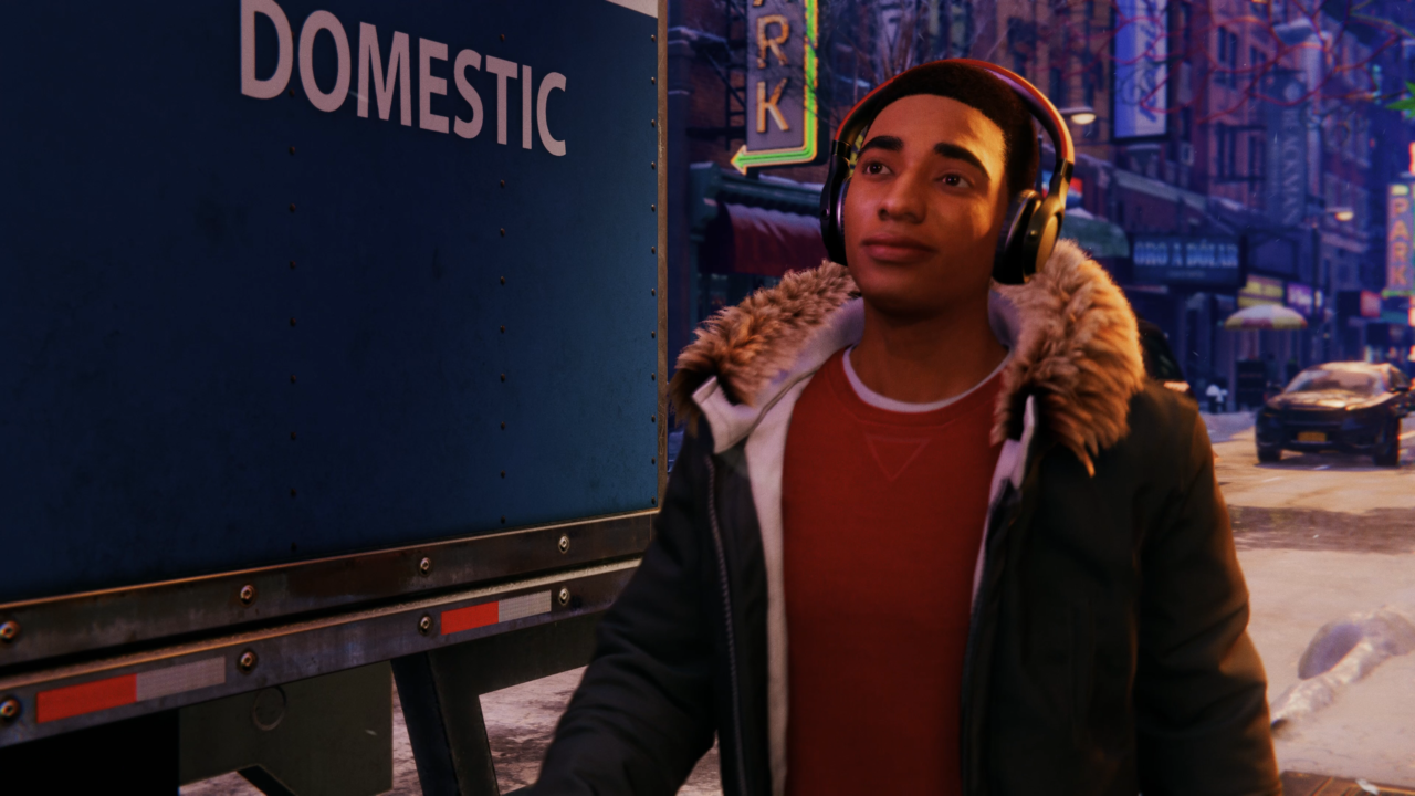 Miles in Spider-Man: Miles Morales (captured on PS5).